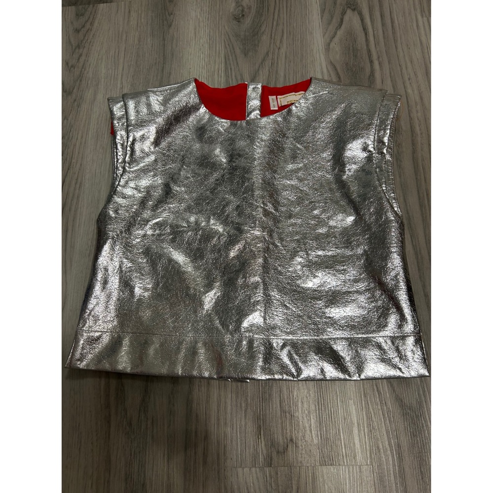 Emily McCarthy Womens Metallic Silver Sleeveless Snap Back Crop Top M Silver Red